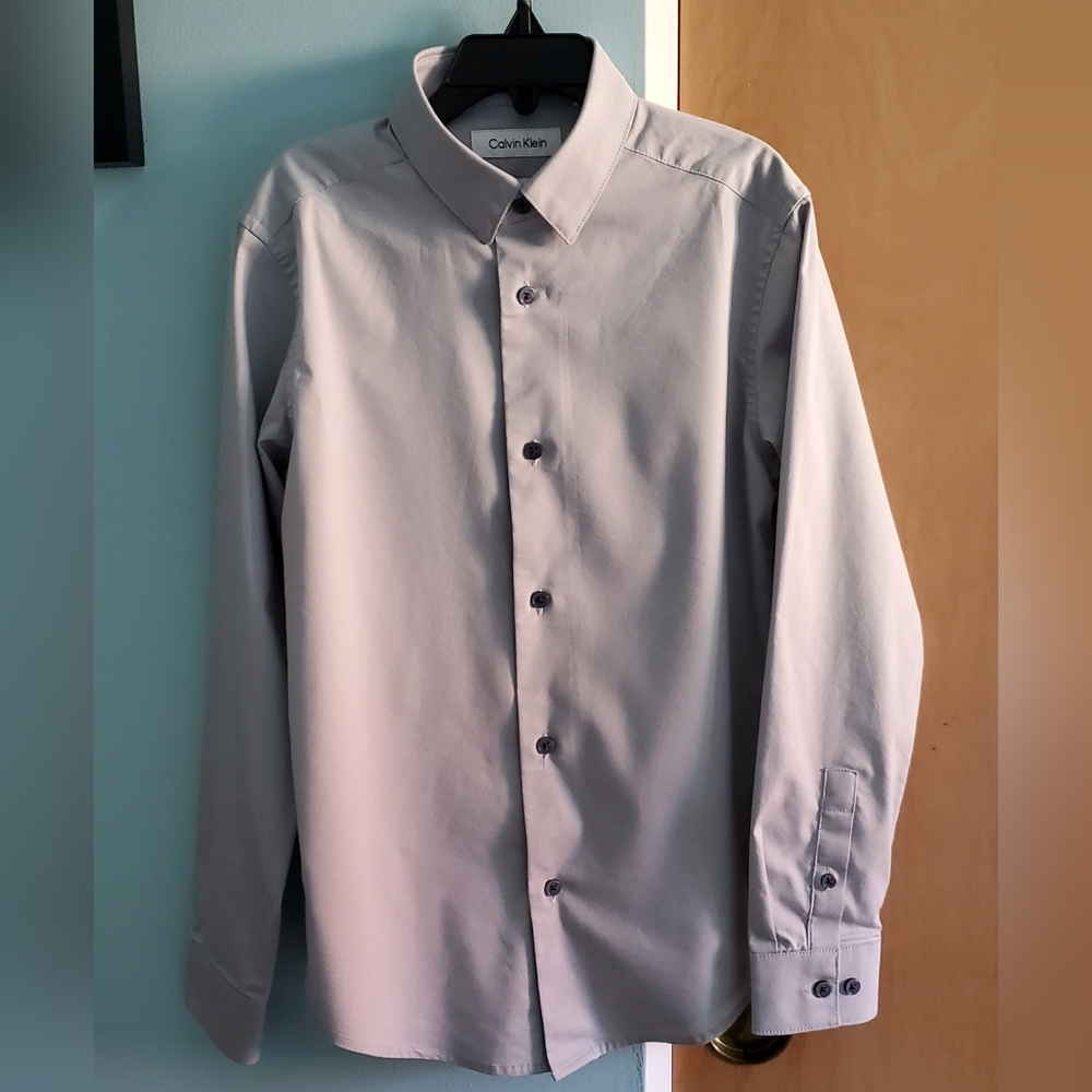 Calvin Klein Boy's Gray Dress Shirt Size 10 - Slim Fit + Stretch